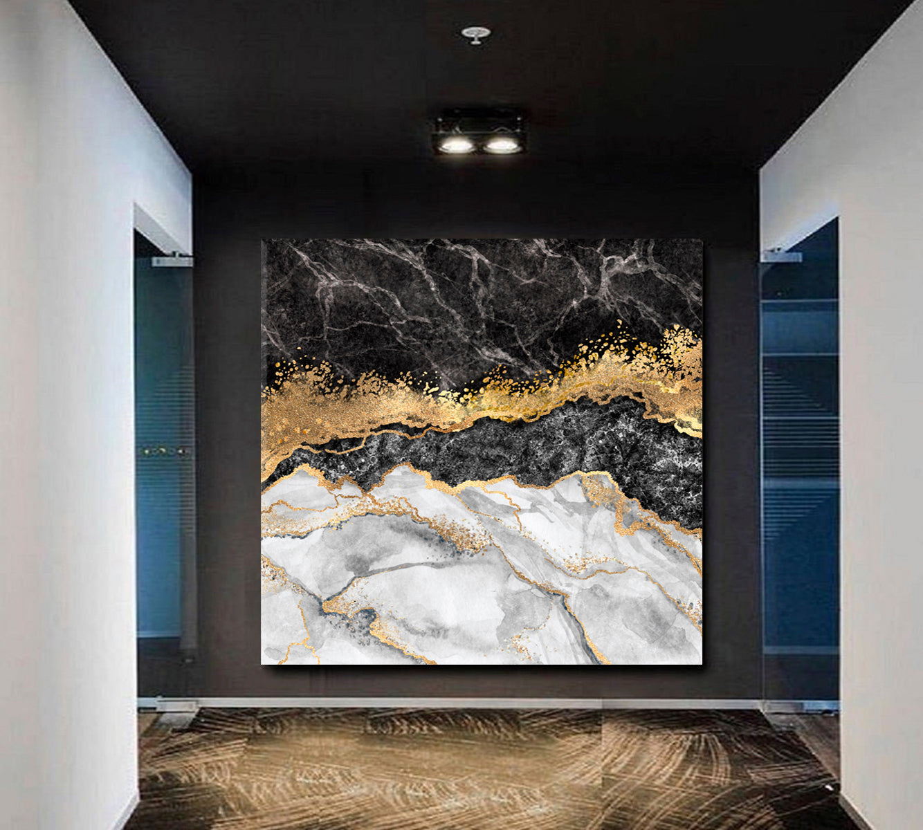 Black & Gold Abstract Marble Effect Canvas Print Wall Art Home
