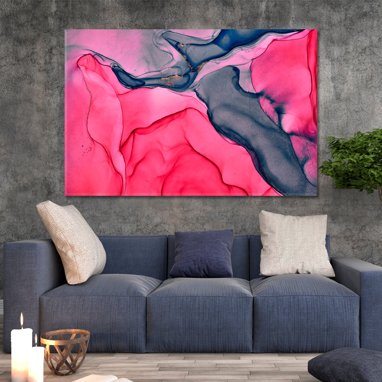 Abstract Fluid Marble Colorful Ink Colors Veins Fluid Art, Oriental Marbling Canvas Print Artesty 1 panel 24" x 16" 