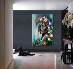 EARTH Beautiful African American Woman Magic and Mythology   - Vertical 1 panel Fine Art Artesty   