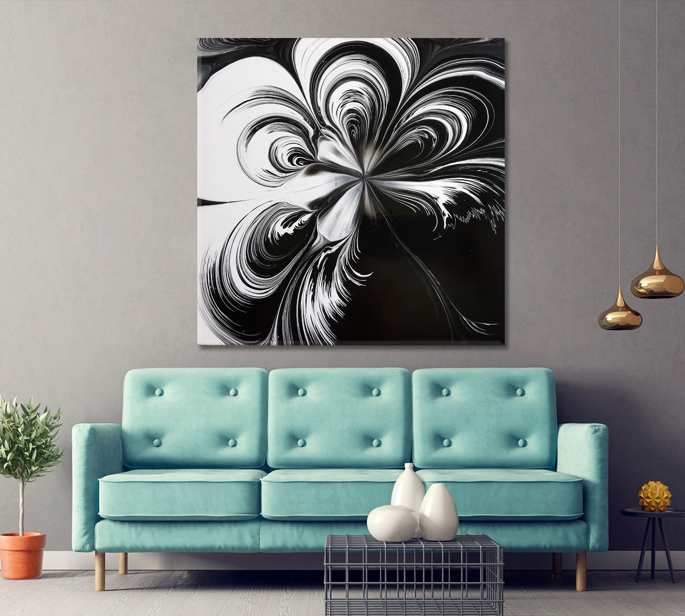 Black And White Abstract Poster Fluid Art, Oriental Marbling Canvas Print Artesty   