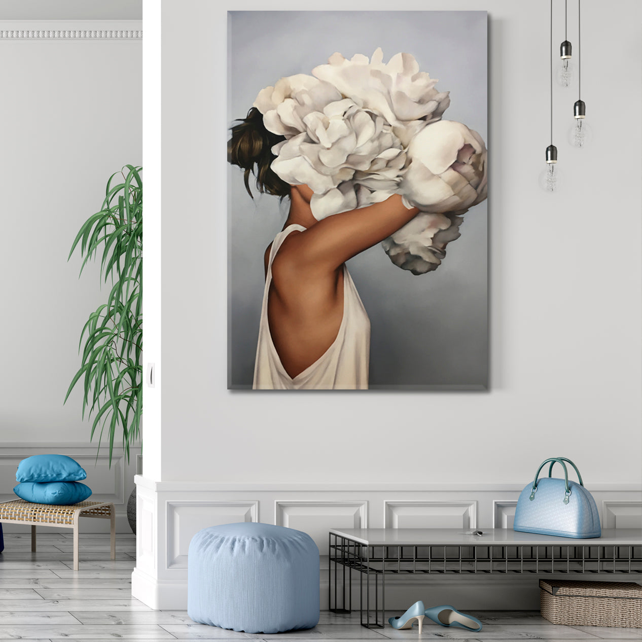BIG BLOOMS AND PETALS Beautiful Woman Trendy Abstract Surreal Contemporary Art Artesty 1 Panel 16"x24" 