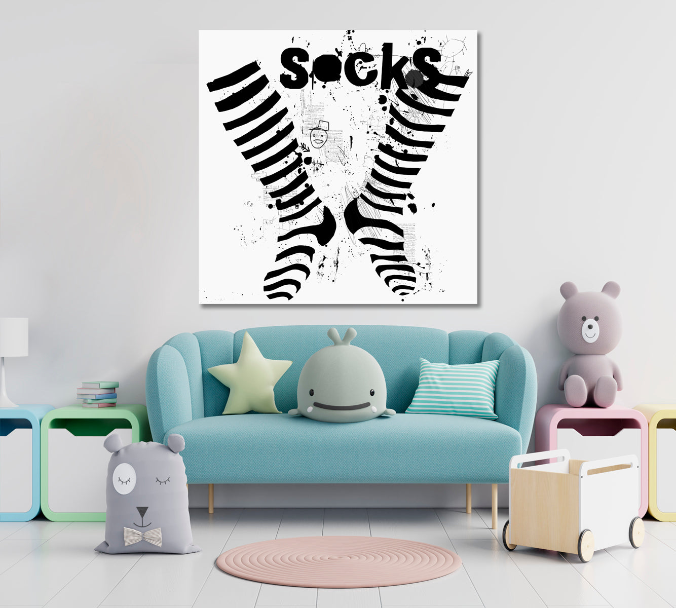 Striped Socks Poster Kids Room Canvas Art Print Artesty   