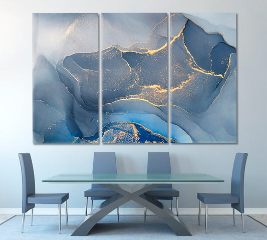 ORIENTAL Abstract Blu Marble Fluid Art, Oriental Marbling Canvas Print Artesty   