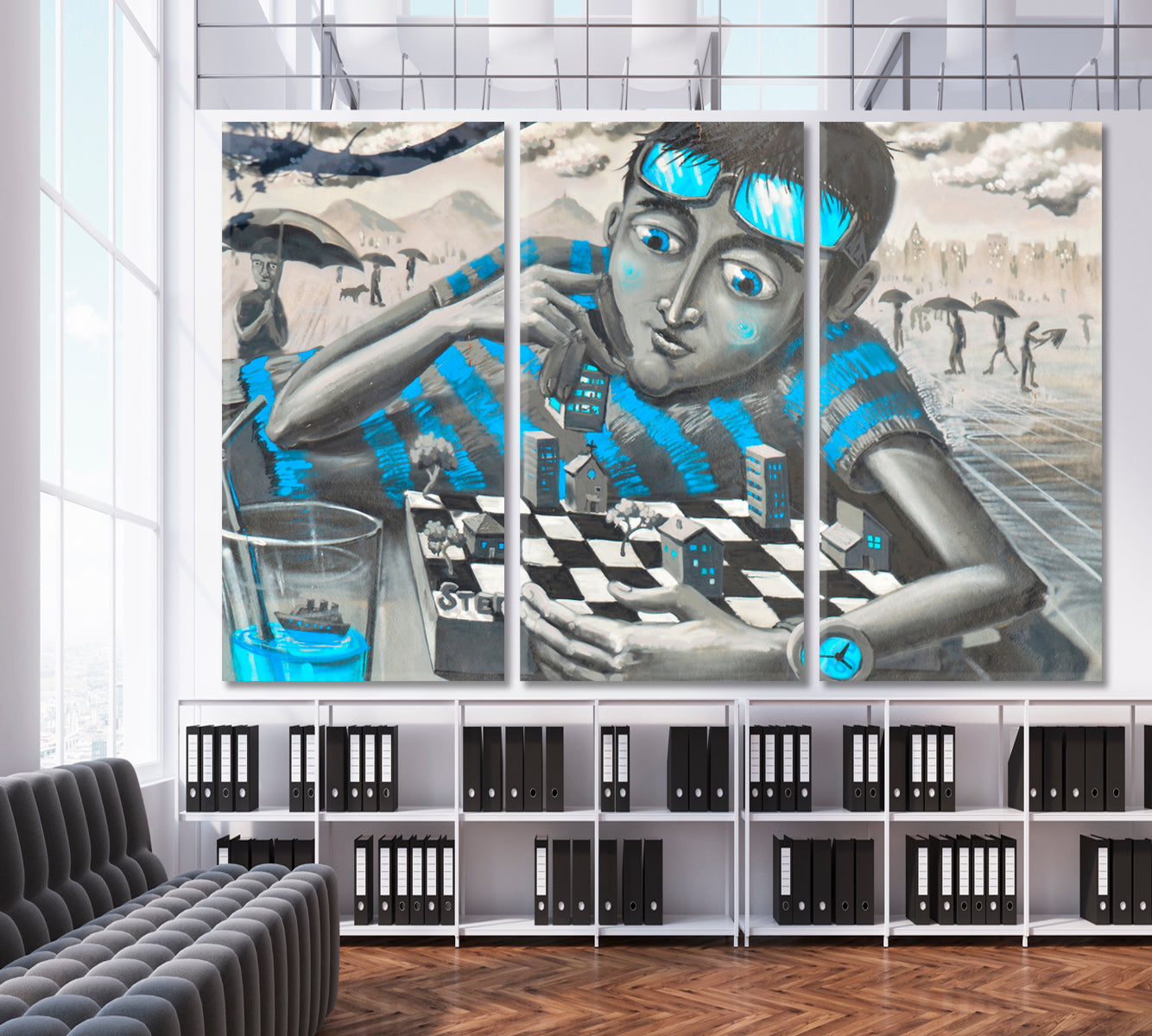 WORLD OF CHESS Life is Like a Chessboard Fantasy Graffiti Street Art Street Art Canvas Print Artesty 3 panels 36" x 24" 