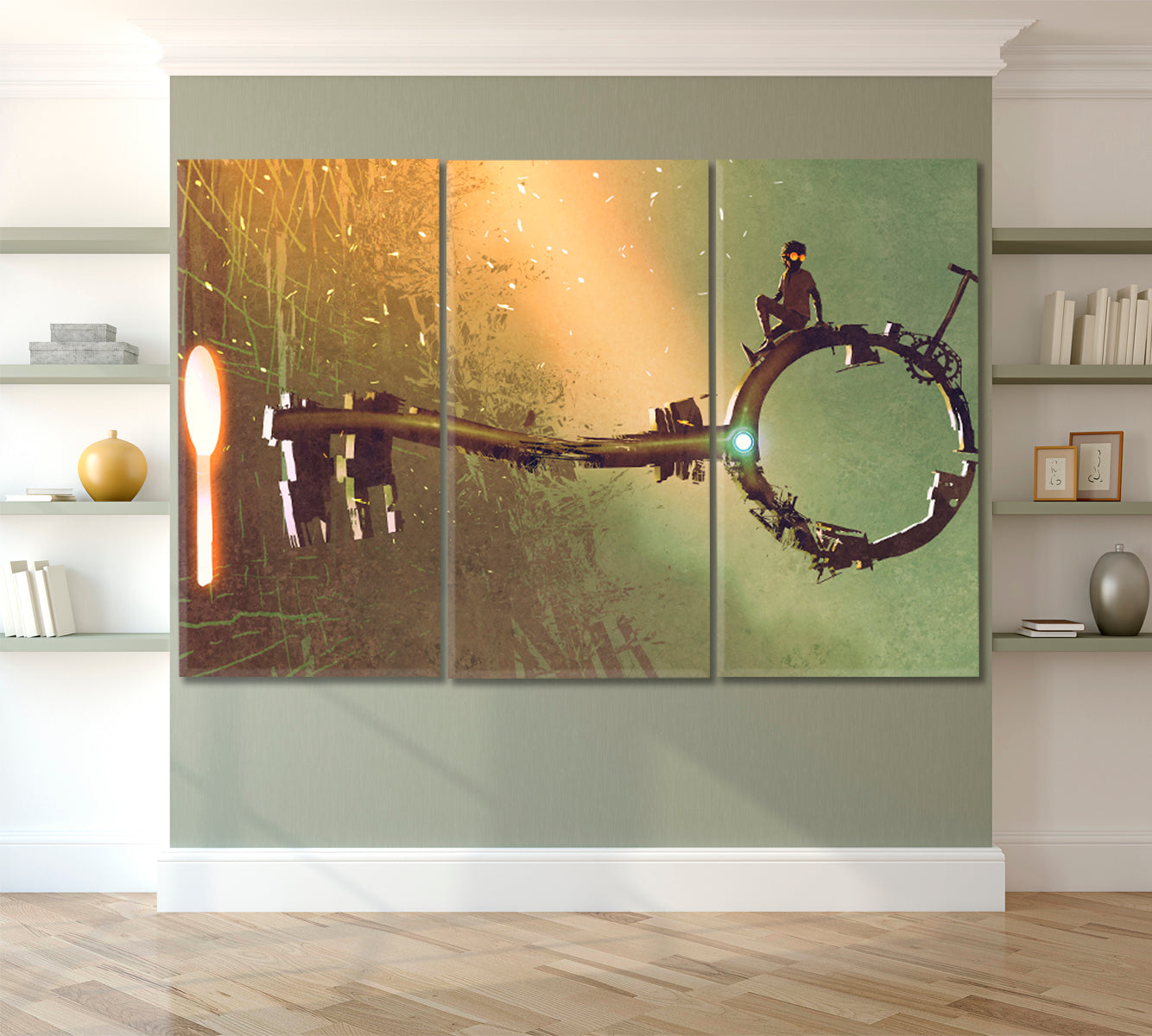 BETWEEN HEAVEN AND EARTH Surreal Art Big Gold Key Boy Keyhole Contemporary Art Artesty   