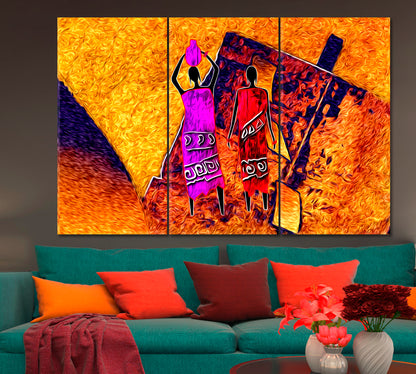 AFRICAN MOTIVE Ethnic Retro Vintage Canvas Print Abstract Art Print Artesty 3 panels 36" x 24" 