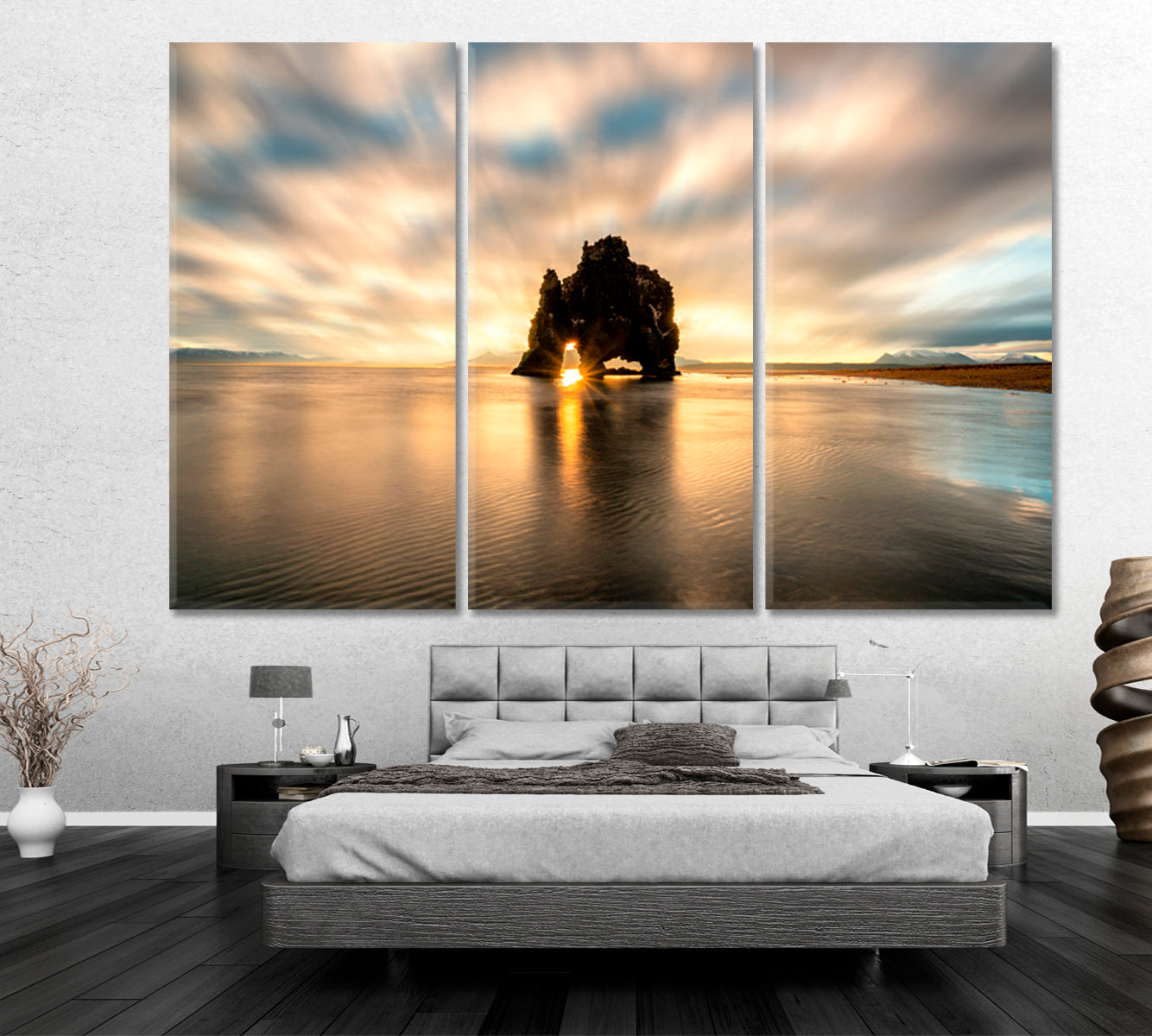 Hvitserkur Unique Basalt Rock Majestic Monolith Vatnsnes Peninsula Iceland Beautiful Landscape Canvas Print Scenery Landscape Fine Art Print Artesty 3 panels 36" x 24" 