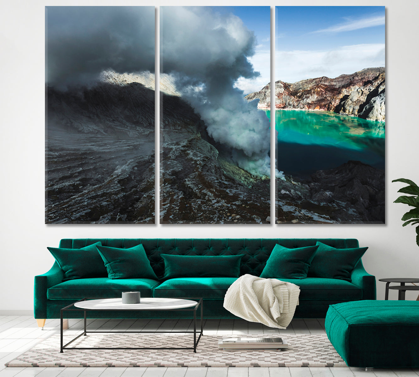 Dangerous Trip Inside Ijen Volcano Crater Java Indonesia Sulphatic Lake Scenery Landscape Fine Art Print Artesty 3 panels 36" x 24" 