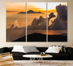 Mount Agung Volcano Rinjani Peak Sunrays Colorful Sky Panoramic Landscape Scenery Landscape Fine Art Print Artesty   