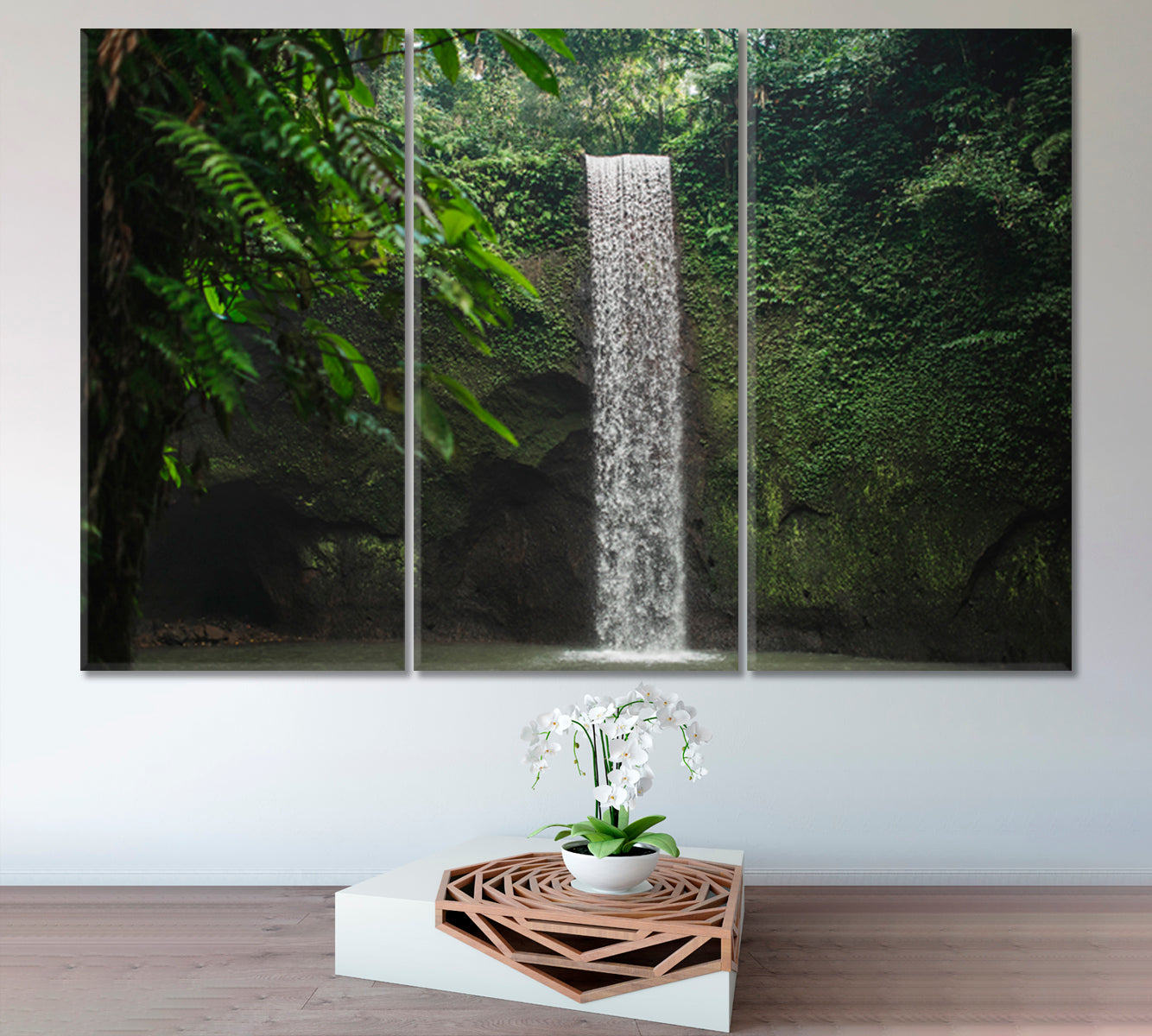 WILDLIFE Green Lush Jungle Rainforest Waterfall Nature Nature Wall Canvas Print Artesty 3 panels 36" x 24" 