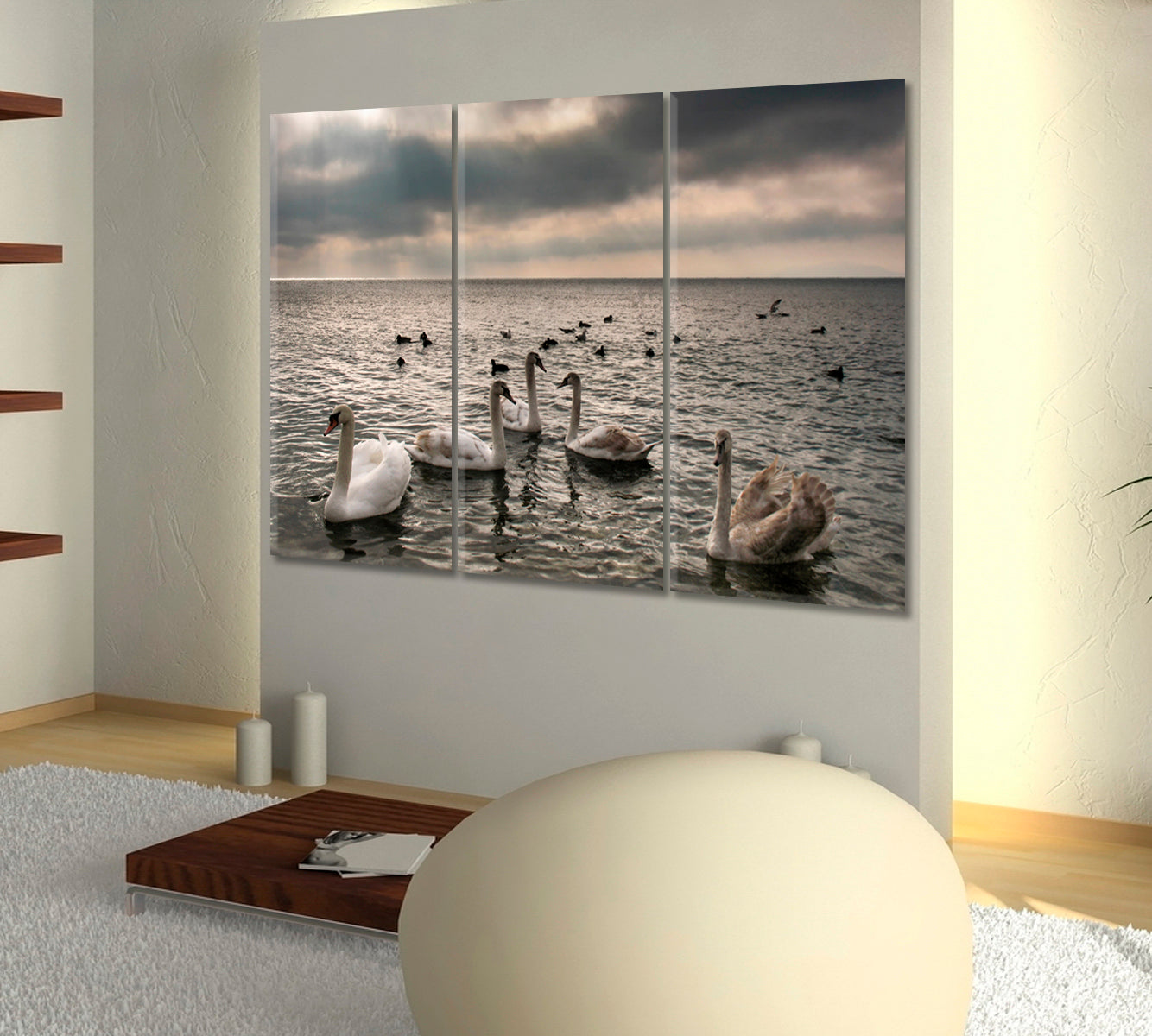 Panoramic Nature Landscape Graceful Wild Swan Flock Beautiful Birds Animals Canvas Print Artesty   