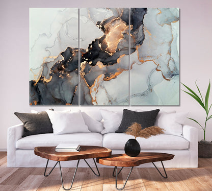 Luxury Abstract Fluid Art Alcohol Ink Technique Black Gold Effect Canvas Print Fluid Art, Oriental Marbling Canvas Print Artesty   