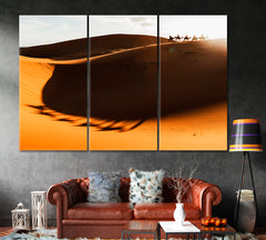 CAMEL CARAVAN Desert Sand Dunes Light of Sunset Shadows Sahara Canvas Print Scenery Landscape Fine Art Print Artesty 3 panels 36" x 24" 