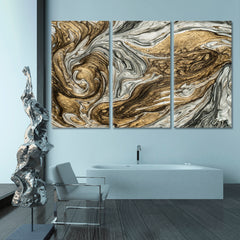 WAVES Abstract Marble Swirls Beautiful Luxe Effect Fluid Art Modern Canvas Print Fluid Art, Oriental Marbling Canvas Print Artesty 3 panels 36" x 24" 