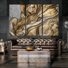 Ancient Oriental Abstract Marble Golden Ripple Effect Fluid Art Brown Grey Fluid Art, Oriental Marbling Canvas Print Artesty   