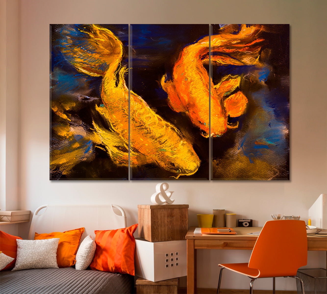 Koi Carp Beautiful Koi Fish Pastel Modern Art Canvas Print Fine Art Artesty 3 panels 36" x 24" 