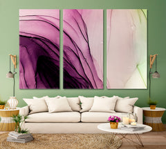 RAINBOW Ink Marbled Modern Transparent Swirls Fluid Art, Oriental Marbling Canvas Print Artesty 3 panels 36" x 24" 