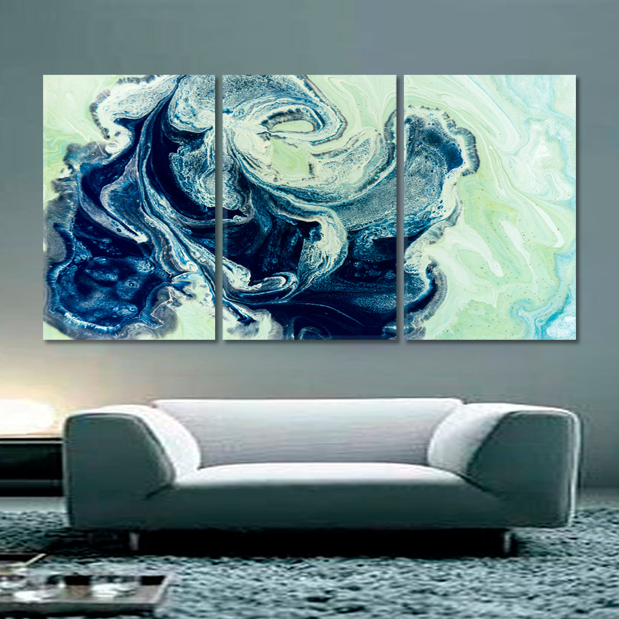 FLUFFY CLOUDS Ink in Water Oriental Abstract Blu Marble Fluid Art, Oriental Marbling Canvas Print Artesty   