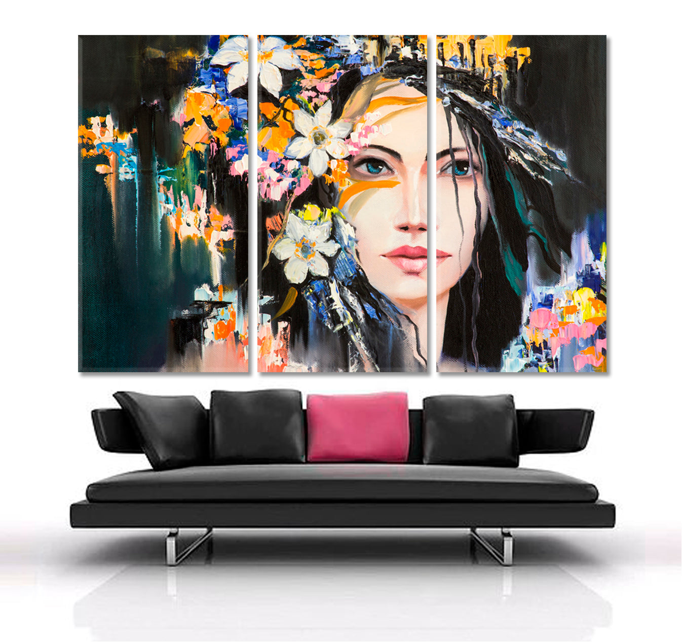 DRYAD With Flowers Fantasy Portrait Fine Art Artesty 3 panels 36" x 24" 