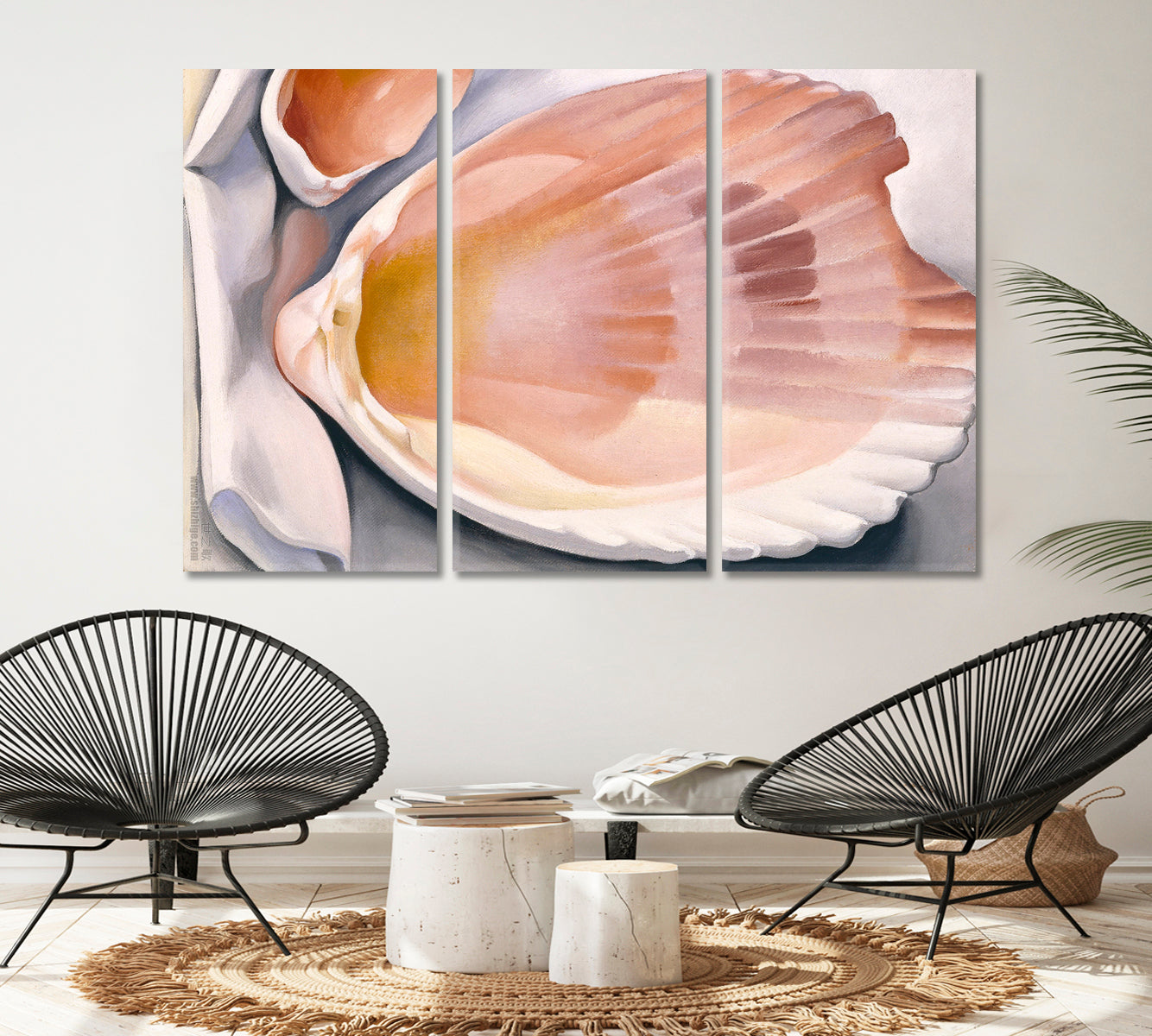 Two Pink Shells Abstract Seashell Shapes Pattern Nautical, Sea Life Pattern Art Artesty 3 panels 36" x 24" 