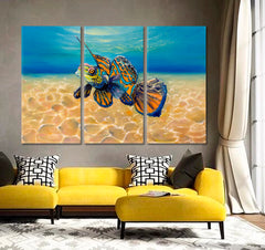 NAUTICAL Mandarin Fish Sea Bottom Landscape Nautical, Sea Life Pattern Art Artesty 3 panels 36" x 24" 