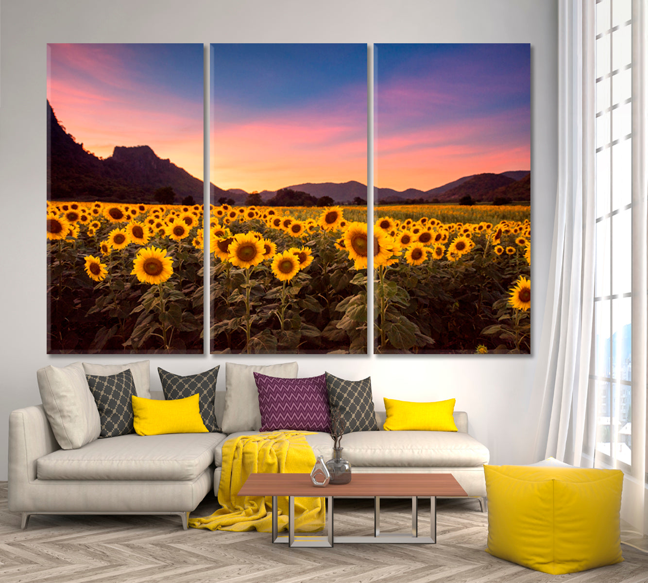 Picturesque Landscape Field of Blooming Sunflowers Canvas Print Scenery Landscape Fine Art Print Artesty   