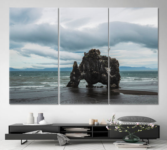 Hvitserkur Stone Rock in Mammoth Shape Vatnsnes Peninsula Iceland Hunafloi Bay Canvas Print Famous Landmarks Artwork Print Artesty   