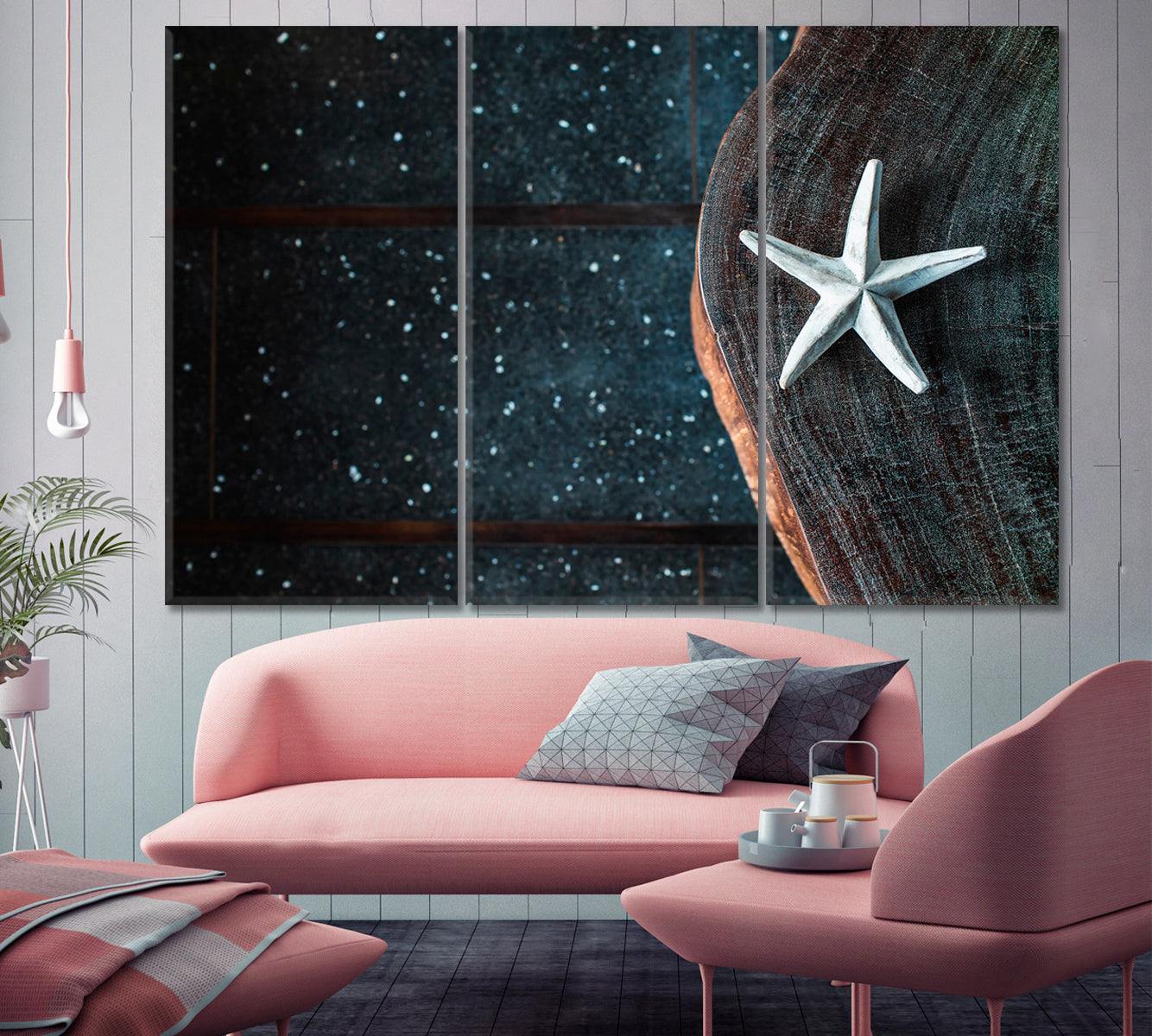 STARFISH Sea Life Nature Shapes and Forms Star Tropical Wooden Abstract Canvas Print Photo Art Artesty 3 panels 36" x 24" 