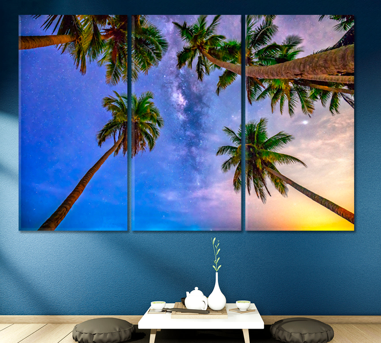 Coconut Palms Trees Milky Way Sky on a beautiful Summer Night Landscape Tropical, Exotic Art Print Artesty   