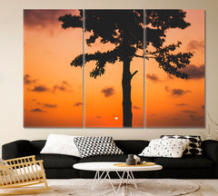 EXOTIC SAVANNAH Amazing Romantic Colorful Red Sunset Tropical Landscape Canvas Print Nature Wall Canvas Print Artesty   