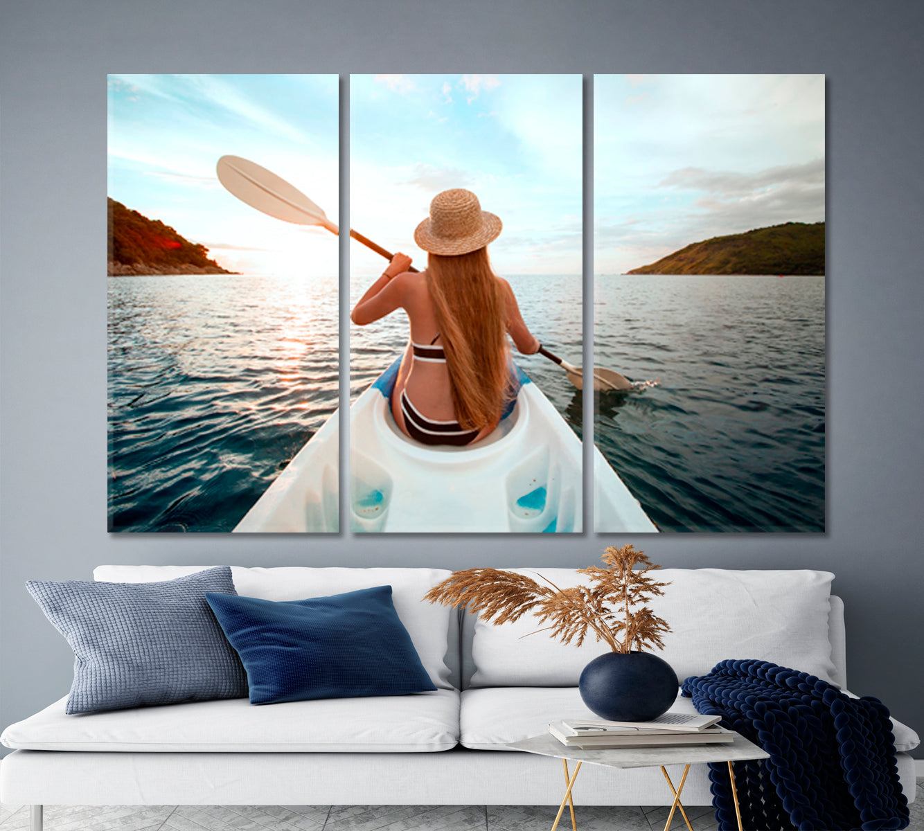 ADVENTURE Canoe Kayak Young Woman Boat Water Sport Active Lifestyle Concept Traveling Around Ink Canvas Print Artesty   