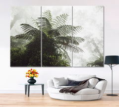 Huge Fern Mystical Tropical Forest in Fog Misty Jungle Rainforest Tropical, Exotic Art Print Artesty 3 panels 36" x 24" 