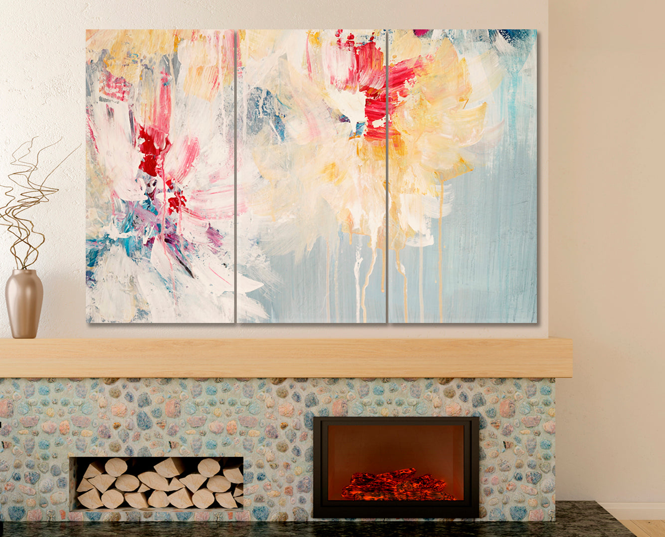 FINE ART Modern Abstract Colorful Acrylic on Canvas Artwork Floral Style Canvas Print Fine Art Artesty 3 panels 36" x 24" 