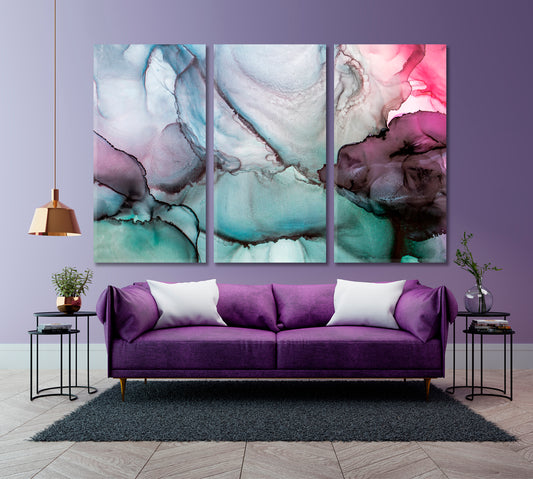 Marble Ink Swirls Fluid Art, Oriental Marbling Canvas Print Artesty 3 panels 36" x 24" 