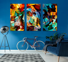 Inner World Abstract Allegory Graceful Profile Lines Colorful Shapes Contemporary Art Artesty 3 panels 36" x 24" 