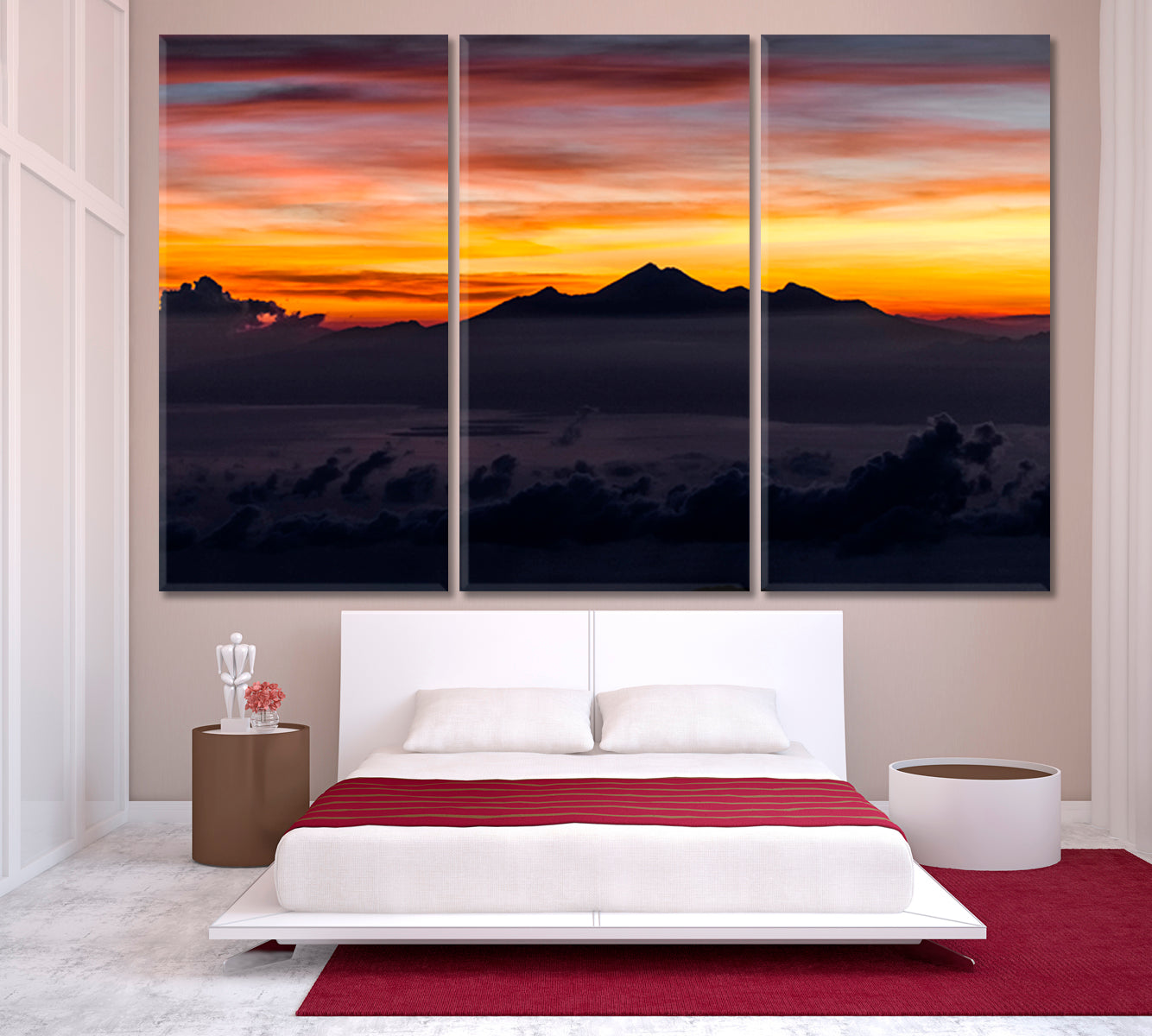 Peak Mountain Volcano View Bali Sunrise Summit Colorful Sky Panoramic Landscape Scenery Landscape Fine Art Print Artesty 3 panels 36" x 24" 