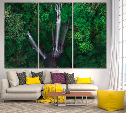 Tropical Jungle Rainforest Famous Sekumpul Waterfalls Bali Indonesia Picturesque Landscape Canvas Print Nature Wall Canvas Print Artesty 3 panels 36" x 24" 