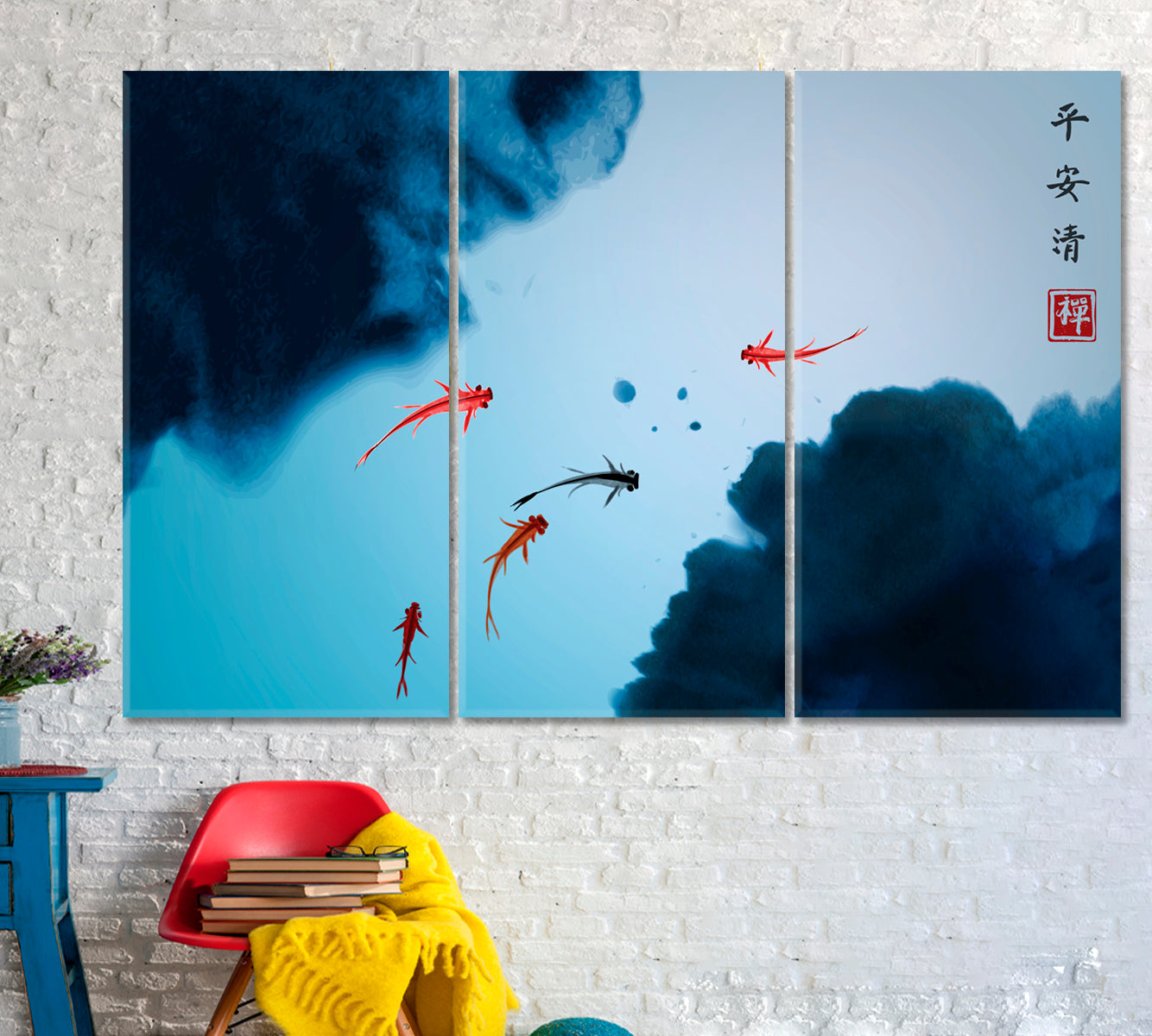 ZEN Luck to Your Home Japanese Traditional Ink Asian Style Canvas Print Wall Art Artesty 3 panels 36" x 24" 