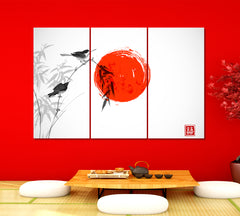 DOUBLE CHANCE Traditional Oriental Ink Print Asian Style Canvas Print Wall Art Artesty 3 panels 36" x 24" 