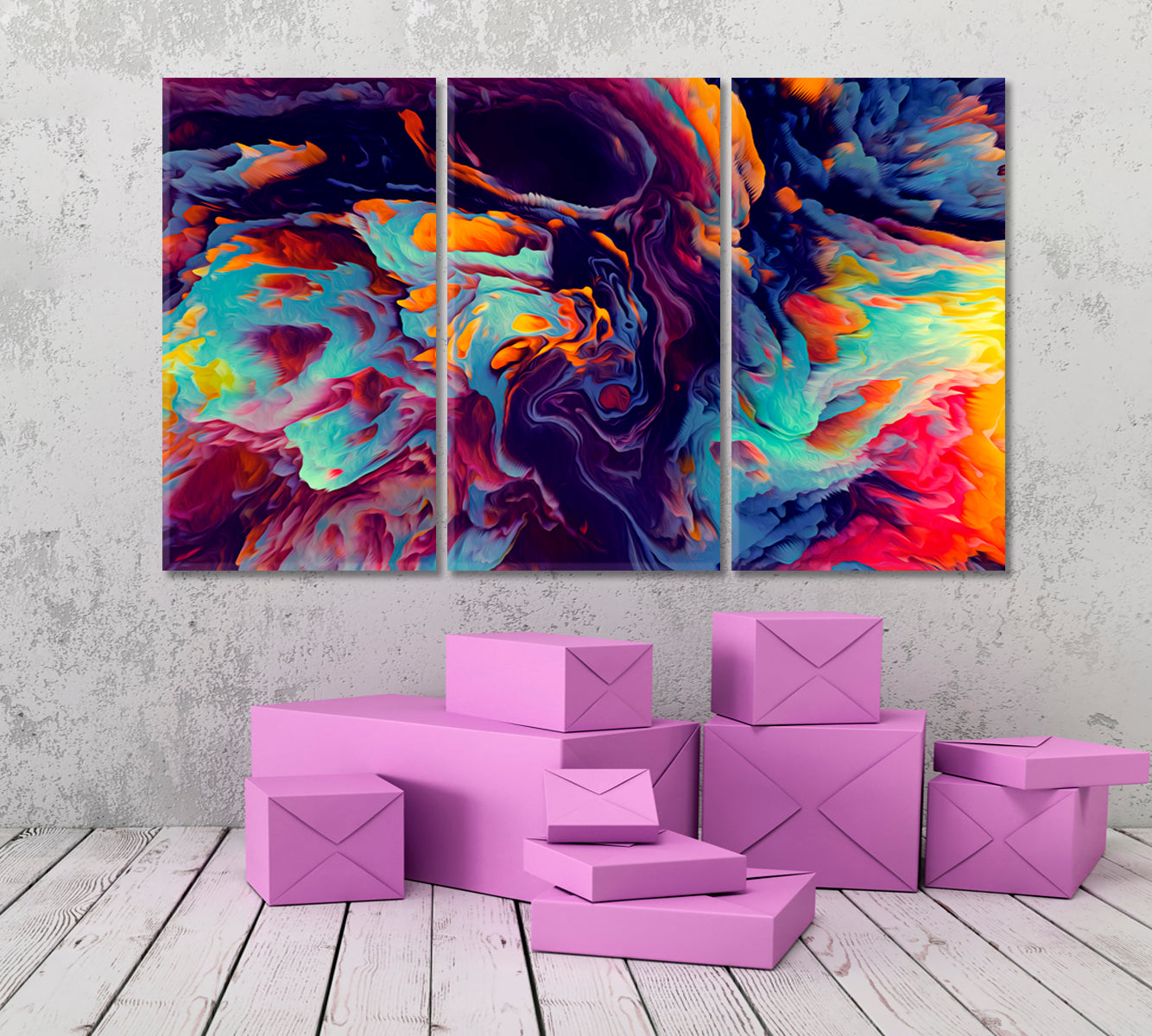 Colorful Abstract Energy Contemporary Art Artesty 3 panels 36" x 24" 
