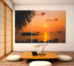 EXOTIC SEA COAST Amazing Romantic Colorful Red Sunset Tropical Landscape Canvas Print Tropical, Exotic Art Print Artesty   