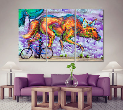 WOLFE Street Art Montreal Canada  Vibrant Graffiti Canvas Print Street Art Canvas Print Artesty 3 panels 36" x 24" 