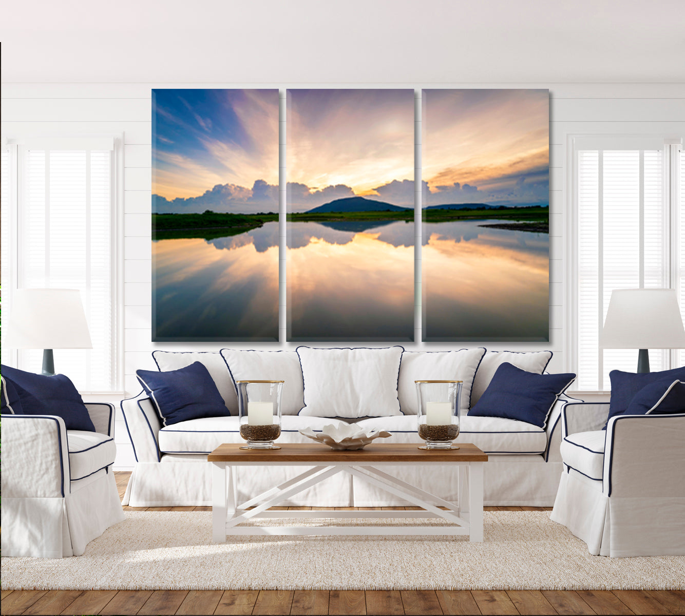 WATER REFLECTION Lake Landscape Beautiful Sunset Sky Nature Wall Canvas Print Artesty   