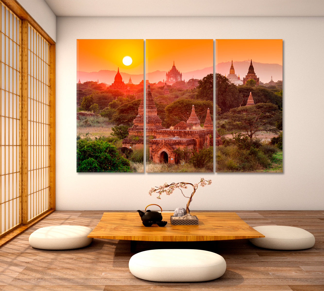 MAJESTIC TEMPLE Asian Pagoda Mandalay Myanmar Religious Architecture Landscape Sunset Asian Style Canvas Print Wall Art Artesty   