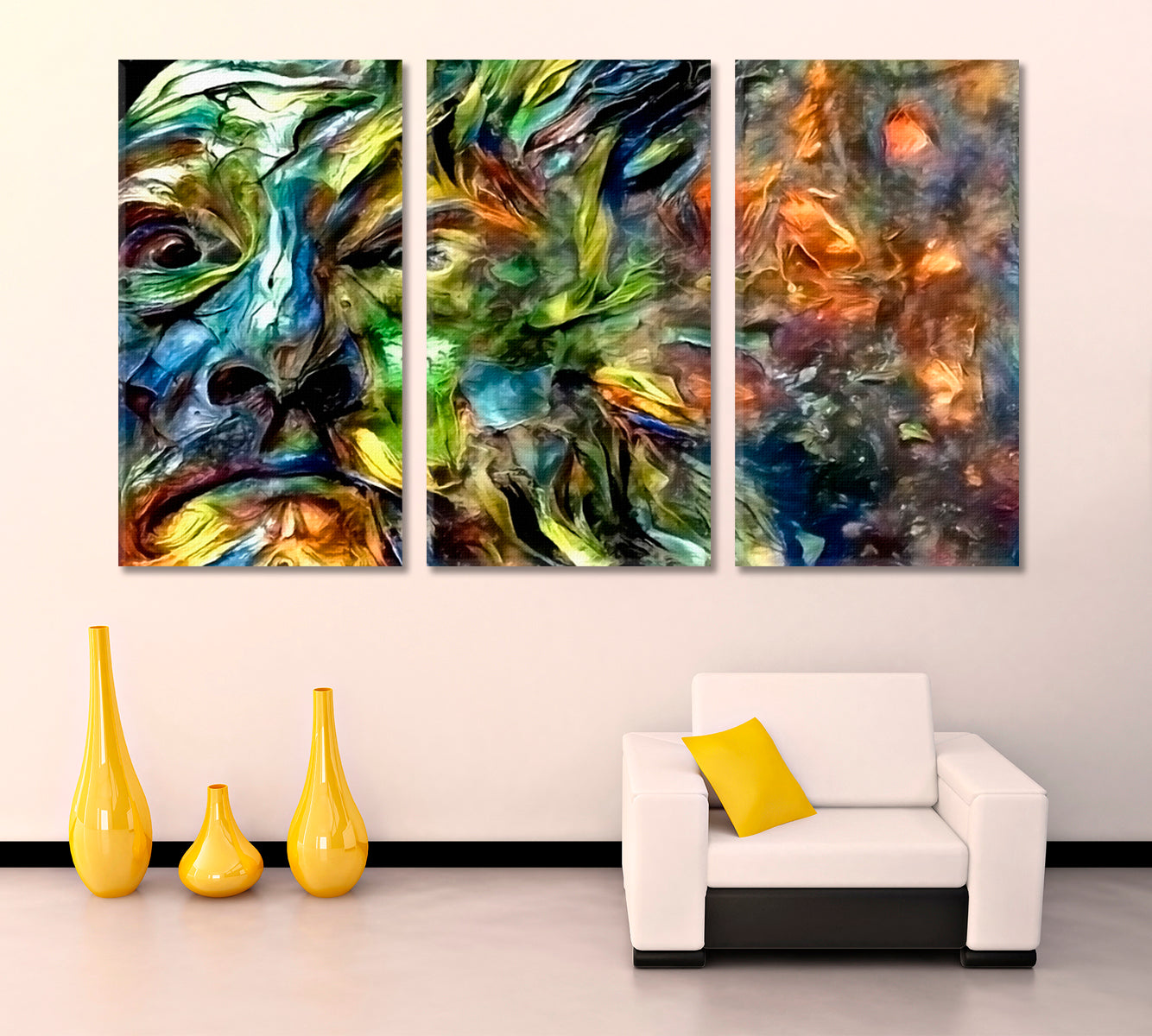 FACE OF NATURE  Contemporary Psychedelic Art Surreal Fantasy Large Art Print Décor Artesty 3 panels 36" x 24" 