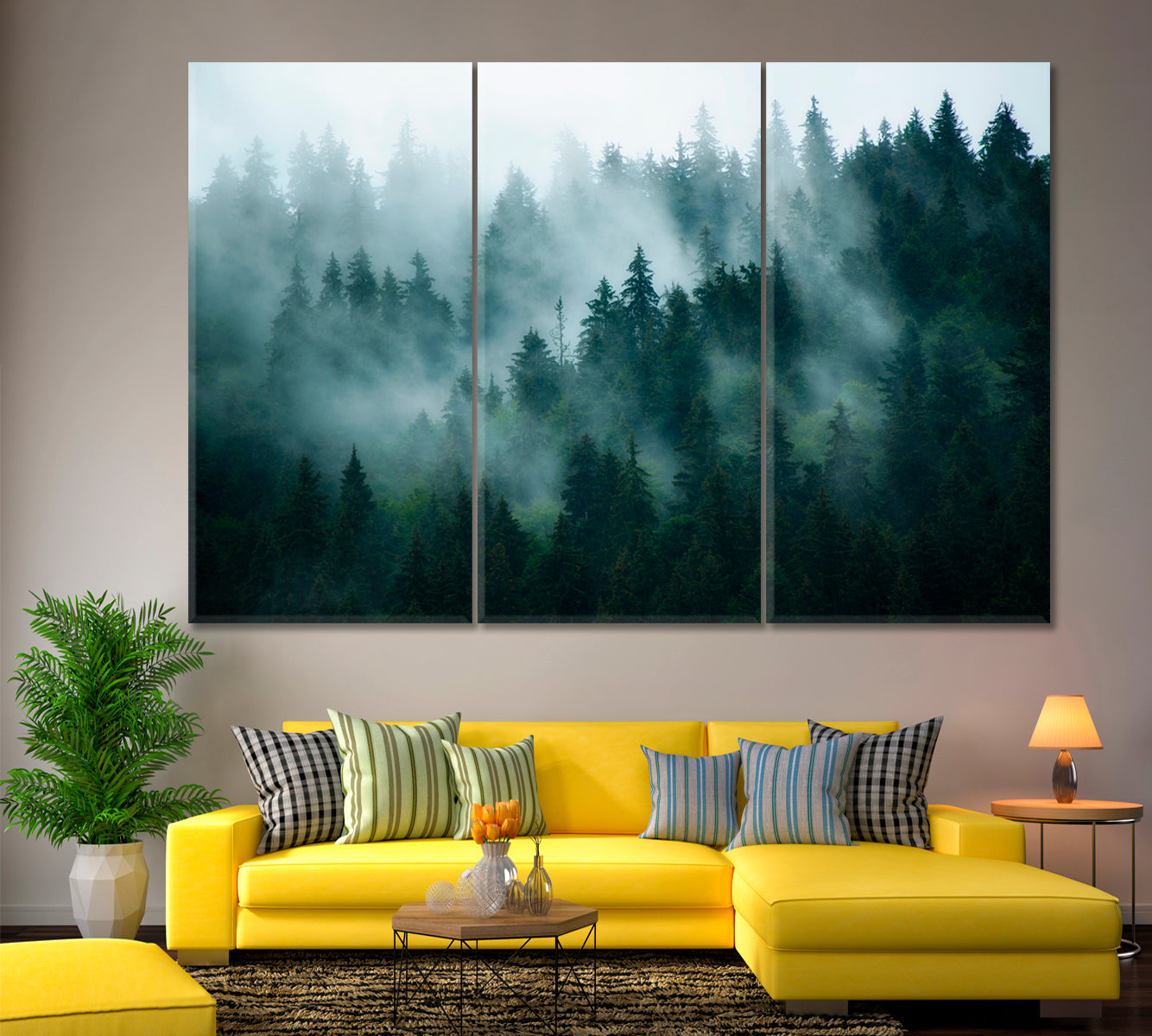 Misty Mountains Slopes Landscape Foggy Fir Forest Canvas Print Scenery Landscape Fine Art Print Artesty   