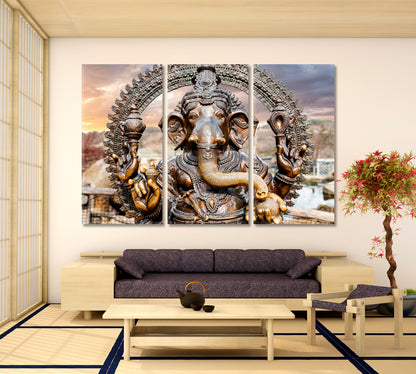 Statue of Hindu Elephant God Ganesha Dramatic Sky Religious Modern Art Artesty   