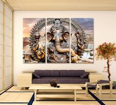 Statue of Hindu Elephant God Ganesha Dramatic Sky Religious Modern Art Artesty   