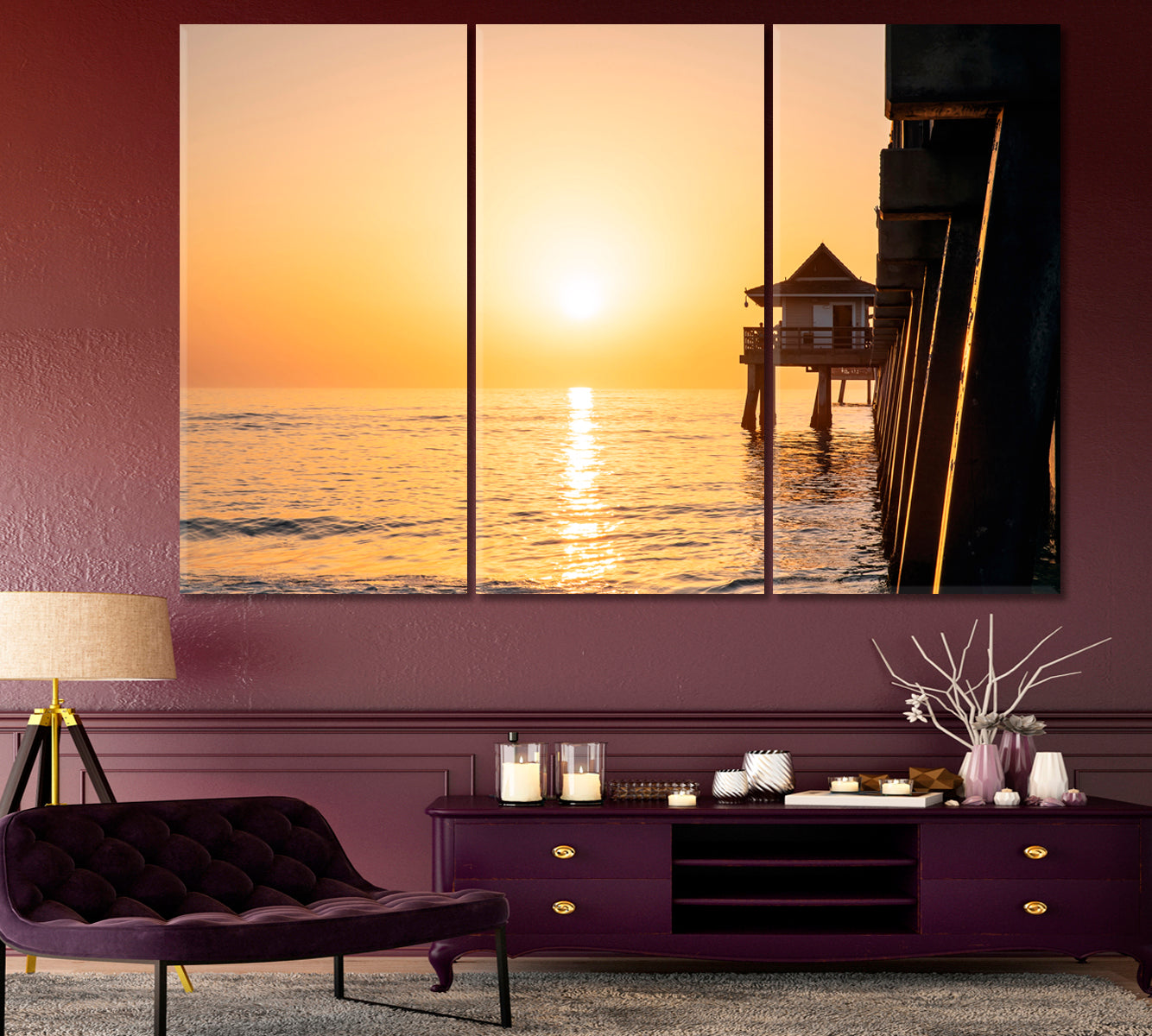 SUNSET OVER THE OCEAN Sun Reflection Picturesque Landscape Canvas Print Scenery Landscape Fine Art Print Artesty   