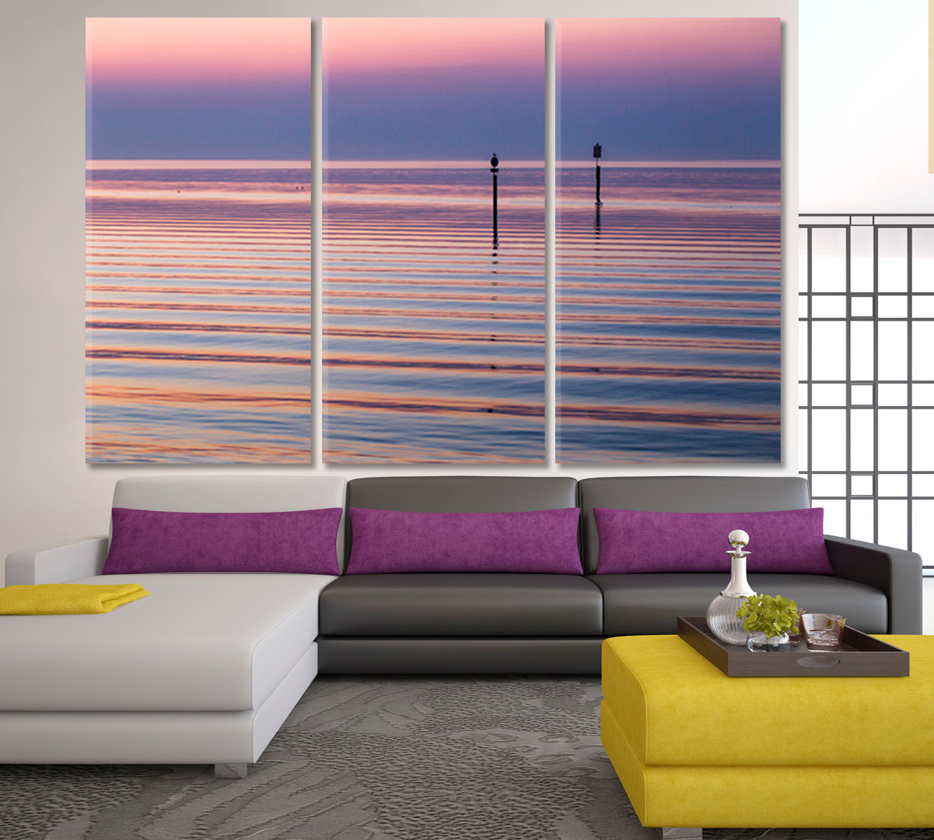 Incredible Play of Purple Colorful Sunrise Sky Panorama Bodensee Lake Germany Scenery Landscape Fine Art Print Artesty 3 panels 36" x 24" 
